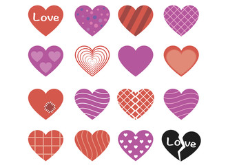 Colorful pattern heart icon set