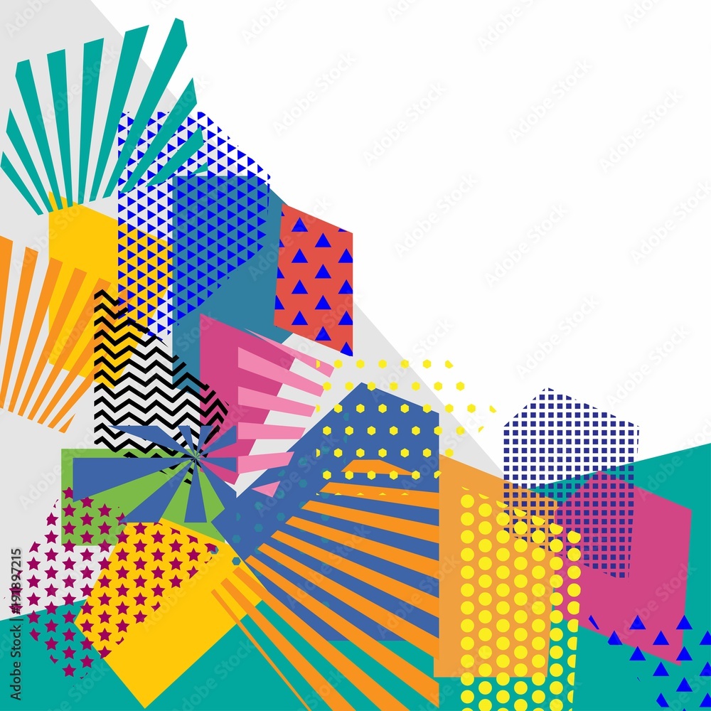 Poster Colorful trendy geometric flat elements of pattern memphis. Pop art style texture. Modern abstract design poster and cover template