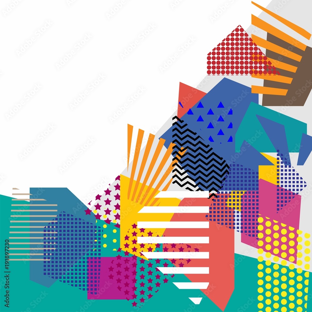 Aufkleber colorful trendy geometric flat elements of pattern memphis. pop art style texture. modern abstract d