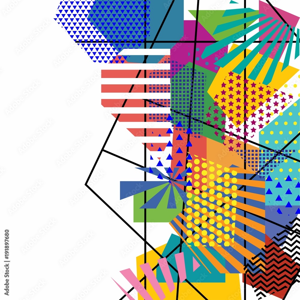 Aufkleber colorful trendy geometric flat elements of pattern memphis. pop art style texture. modern abstract d