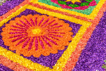 Dyed sawdust Lent carpet detail, Antigua, Guatemala