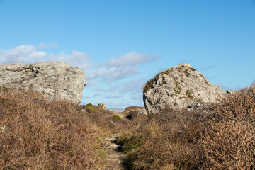 Fototapeta na wymiar Two Rocks by Footpath