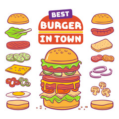 Burger and Ingredient Vector Illustration