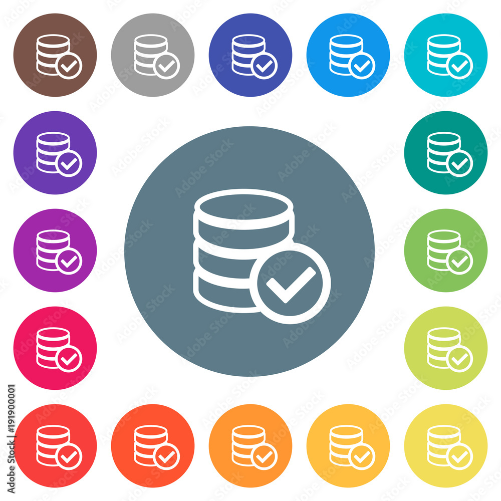 Poster database ok flat white icons on round color backgrounds