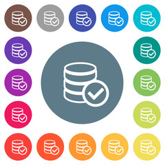 Database ok flat white icons on round color backgrounds