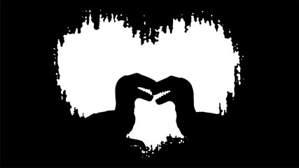 Silhouette of two raptors surrounded by a heart.