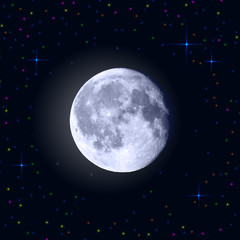 Naklejka na ściany i meble Full moon with craters and stars around