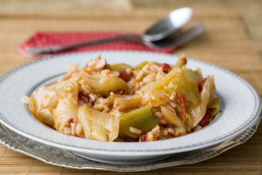 Turkish foods; leek with olive oil (zeytinyagli pirasa)