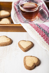Heart-shaped cookies and tea for St. Valentine's Day