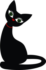 Pani czarny kot w czerwonych koralach.  © Aneta