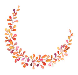 Illustrated orange wreath with leaves on white background