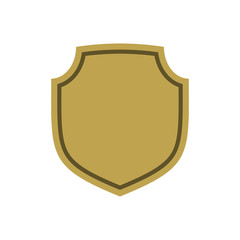 Shield shape gold icon. Simple flat logo on white background. Symbol of security, protection, safety, strong. Element badge for protect design emblem decoration. Vector illustration