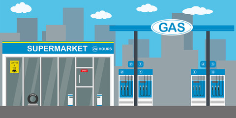 Gasoline fuel station,supermarket 24 hours,