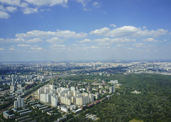Top view of big city in the summer