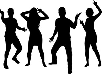 Dancing people silhouettes. Vector work.