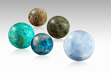 Crystal Spheres on White Background. © kaliantye