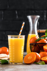 Mandarin orange juice. Refreshing summer drink. Fruit refreshment beverage