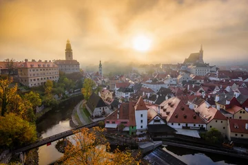 Fototapeten Historic town of Cesky Krumlov at sunrise, Bohemia, Czech Republic © JFL Photography