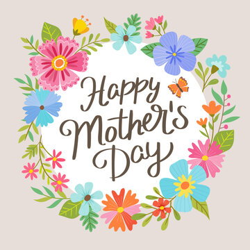 Mother's Day greeting card with a beautiful wreath design.