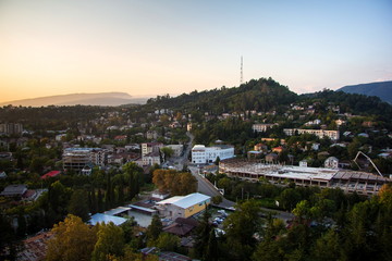 Evening Sukhum, capital of Abkhazia. Aerial view