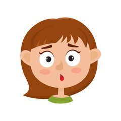 Little girl surprised face expression, cartoon vector illustrations