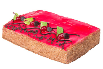 Jelly fruit cake on a white background