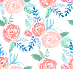 Watercolor roses seamless pattern, vector. Flowers pattern, an element for decoration, gentle background.