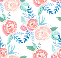 Keuken foto achterwand Rozen Aquarel rozen naadloze patroon, vector. Bloemenpatroon, een element voor decoratie, zachte achtergrond.