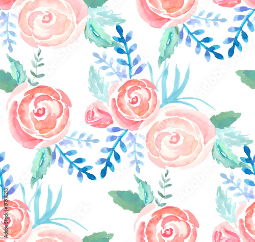 Watercolor Roses Seamless Pattern Vector Flowers Pattern An