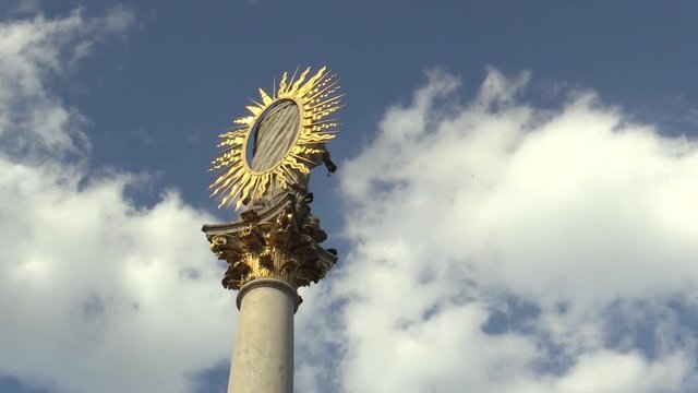 The Marian Pillar Column at Svoboda Square in Brno was built between 1679 and 1683 in memory of the plague epidemic that the city suffered and plagued. A golden glow and a pompous ornament and clouds