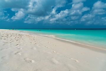 panorama on Eagle beach one of the most beautiful beaches of the Caribbean on the island of Aruba, Netherlands Antilles