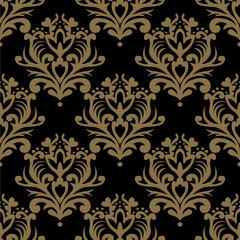 Vintage seamless pattern. Floral ornate wallpaper. Dark vector damask background with decorative ornaments and flowers in Baroque style. Luxury endless texture.