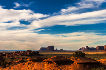 The Mystery Valley in the Monument Valley Navajo Tribal Park before sunset, Arizona.