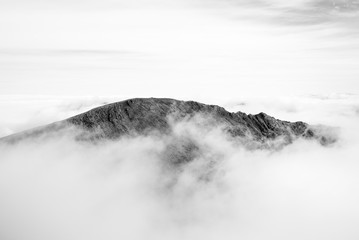 Grib Goch ridge peeking through the clouds, Snowdonia