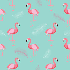 Cute Retro Seamless Flamingo Pattern Background Vector Illustration
