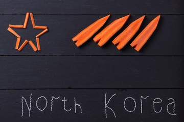 Word of rice to North Korea, conceptual collage on the theme of nuclear war with North Korea, a...