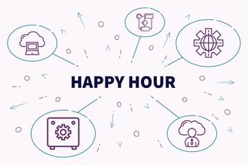 Fototapeta na wymiar Conceptual business illustration with the words happy hour