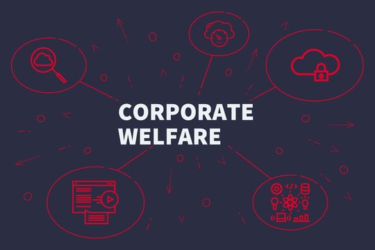 Conceptual business illustration with the words corporate welfare