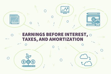 Conceptual business illustration with the words earnings before interest, taxes, and amortization