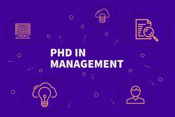 Conceptual business illustration with the words phd in management