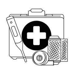 medical kit with thermometer and bandages vector illustration design
