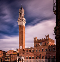Campo Square with Mangia Tower in Siena, Italy