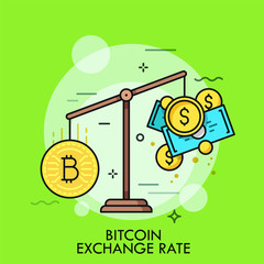 Scales with bitcoin and dollar coins