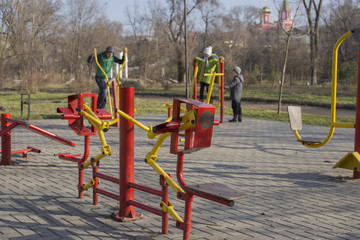 A children's Playground. Exercise equipment for teenagers. Entertainment for young people.