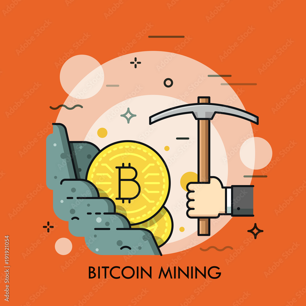 Poster bitcoin mining thin line concept vector