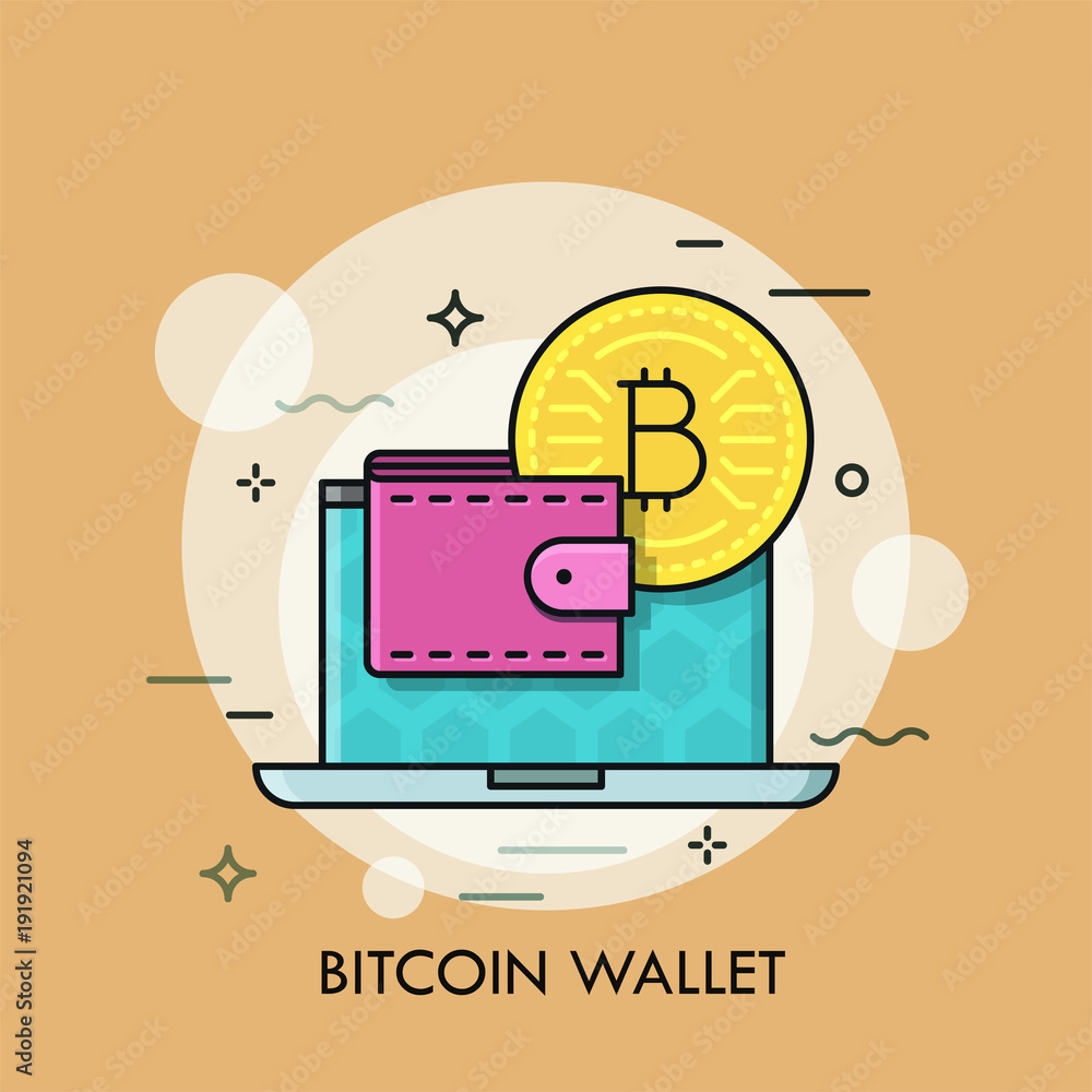 Poster bitcoin wallet thin line concept vector