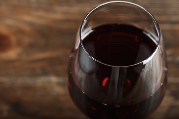 glass with red wine top view