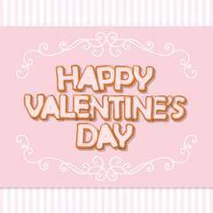 Obraz premium Happy Valentine's day card. Sweet letters. Vintage filigree frame. Cute design in pastel pink colors.