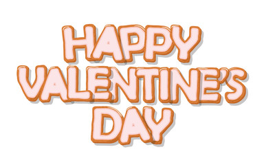 Happy Valentine's day. Biscuit cartoon hand drawn letters. Cute design in pastel pink colors.