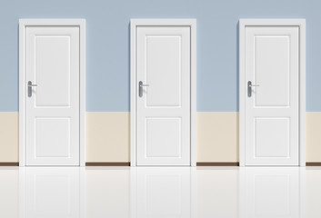 Three doors in room. Decision concept. 3D rendered illustration.
